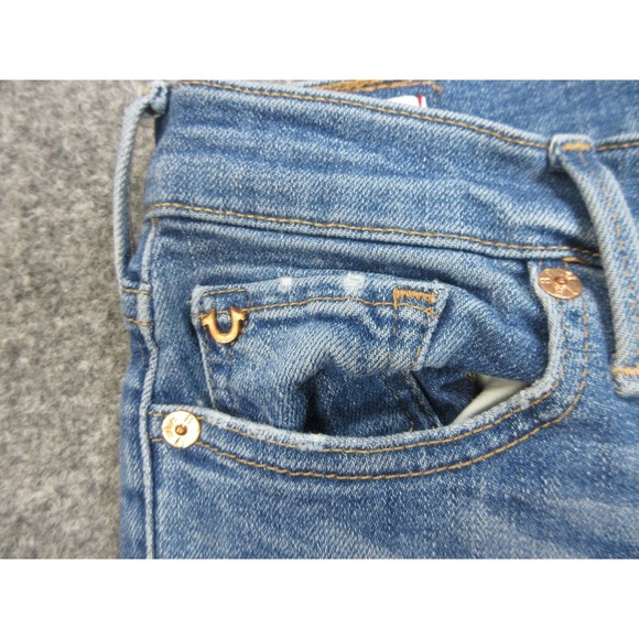 True Religion Jeans Womens 26 Halle Mid Rise Super Skinny Distressed Bowie Blue - Picture 8 of 16